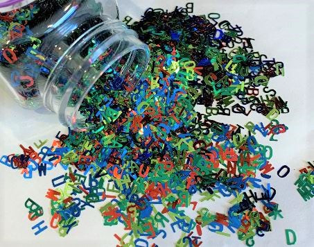 Tiny Alphabet Letters 5-6mm Shapes Glitter-Solvent Resistant / Multi-color / Personalize / Nail Art