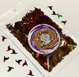 Magic Hat - Brown Holographic Glitter Shapes / 10mm / 1/2 oz. pouch / Sorcerer Witch Hat / Nail Art / Vacation Memento