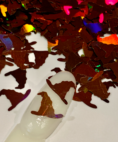 Magic Hat - Brown Holographic Glitter Shapes / 10mm / 1/2 oz. pouch / Sorcerer Witch Hat / Nail Art / Vacation Memento