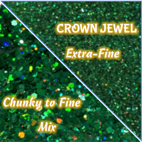 CROWN JEWEL Glitter / Green Holographic / 2 Cuts - Extra-Fine or Chunky to Fine Mix / Emerald Holo / Opaque / Pine Forest / Nail Art