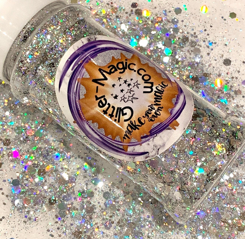 DISCO BALL HOLO Jumbo to Fine Glitter Mix / 1.75 oz. Bottle / Silver Holographic / Nail art / Chunky Opaque / Dazzling Bling