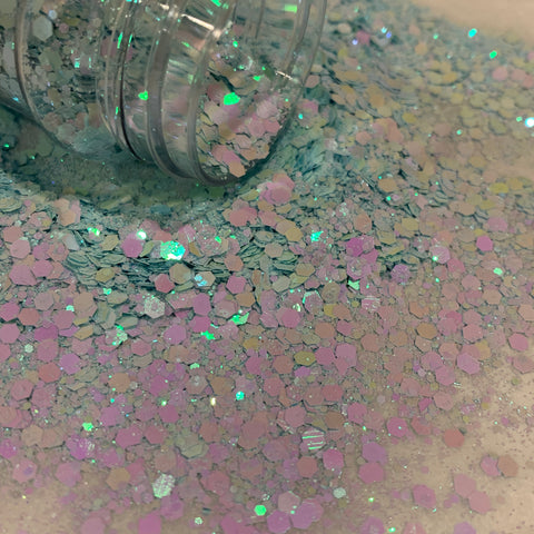 Frozen Ice Color Shift Chunky to Fine Glitter Mix / Baby Blue-Lavender / 2 oz Shaker Bottle