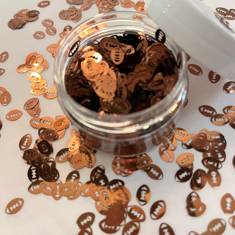 BROWN FOOTBALL Glitter Shapes / 1/3 oz. Jar / 8x5mm / Team Sports Designs / Nail Art / Snow Globes / Storyboard Tumblers