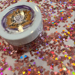 Rose Gold Pink Curved Hearts 4mm Holographic Glitter Shapes-1/2 oz. Jar / Opaque / Nail Art