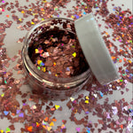 Rose Gold Pink Curved Hearts 4mm Holographic Glitter Shapes-1/2 oz. Jar / Opaque / Nail Art
