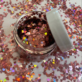 Rose Gold Pink Curved Hearts 4mm Holographic Glitter Shapes-1/2 oz. Jar / Opaque / Nail Art