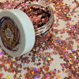 Rose Gold Pink Curved Hearts 4mm Holographic Glitter Shapes-1/2 oz. Jar / Opaque / Nail Art