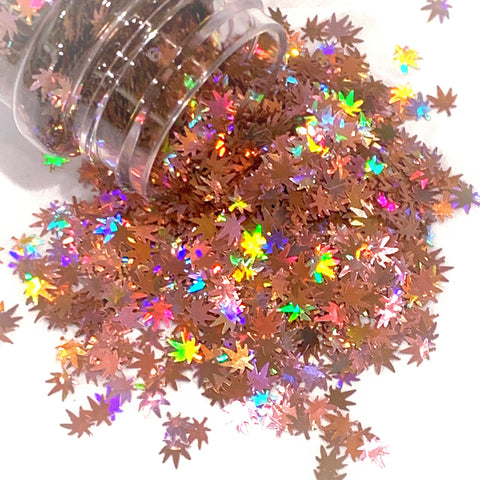 Smokin Rose HOLO Hemp Leaf Glitter Shapes / 5mm Ganja Cannabis Pot Leaf / Rose Gold Pink Holographic Marijuana Weed Sequins