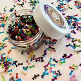 DOGGIE BONES Glitter Shape Mix / Stripe Holographic Rainbow Color / 1/3 or 1 oz. Jars / 3x7mm Nail Art / Snow Globe Shaker / Fur Babies