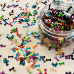 DOGGIE BONES Glitter Shape Mix / Stripe Holographic Rainbow Color / 1/3 or 1 oz. Jars / 3x7mm Nail Art / Snow Globe Shaker / Fur Babies