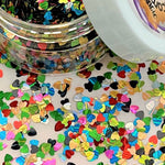 RAINBOW HEARTS Glitter Shape Mix / Stripe Holographic Colors / 1/2 or 1.25 oz. Jars / 4mm Nail Art / Snow Globe / D I Y Jewelry / Shakers