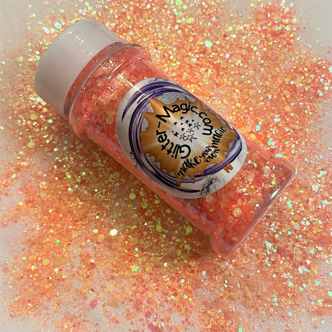 Coral Mist Iridescent Glitter Chunky to Fine Mix  / Translucent Color Shift Orange / Vivid Under Black Light