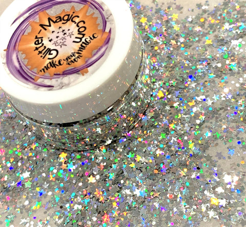 5 Point Star Glitter Shapes - Holo Silver