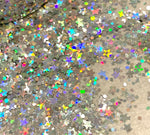 Disco Star Hex Mix #1 - Silver Holo Glitter Mix / 1/2 oz Jar / Holographic Nail Art Shapes