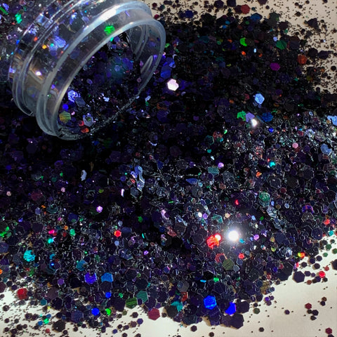 MALEFICENT Deep Purple Chunky HOLO Flash Glitter / 2 oz. Bottle / Holographic Nail Art / Solvent Resistant / Opaque / Tumblers
