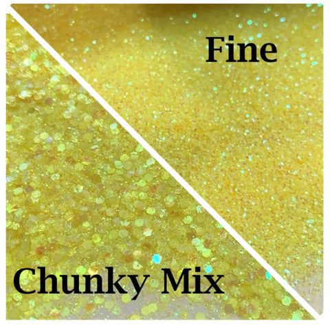 Limoncello Mist Iridescent Chunky to Fine Mix or Extra-Fine Glitter / Lemon Yellow / Translucent / 2 oz Bottle / Bright Sunny Yellow
