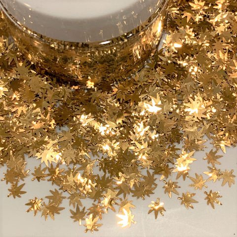 MIDAS TOUCH Ganja Leaf Glitter Shapes / 5mm Hemp GOLD Cannabis Pot Leaf / Black Light UV Visible / Marijuana Weed Sequins