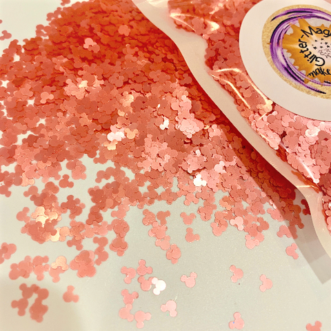 PINK SATIN MOUSE Ears - 4mm Glitter Shapes / Birthday Parties / Nail Art / Solvent Resistant Polyester / Vacation Crafts