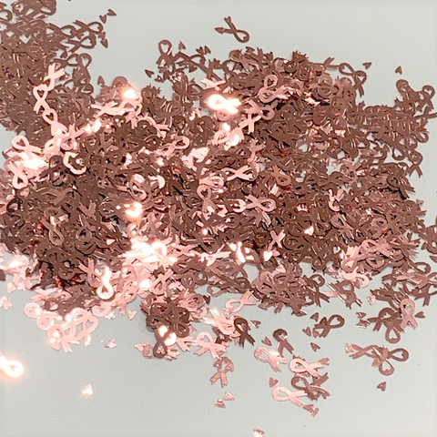Rose Gold Awareness Ribbons and Hearts Glitter Shapes / Pink High Flash / Cancer Awareness / 4x8mm / Scrapbooking / Mementos / Crafts