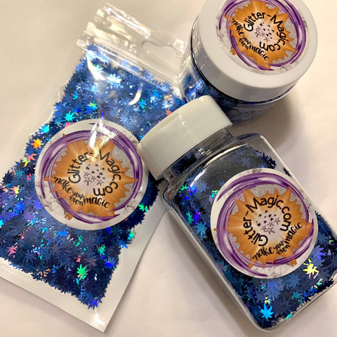 SKY HIGH Blue HOLO Hemp Leaf Glitter Shapes / 5mm Cannabis Pot Leaf / Rave Party/ Holographic Marijuana Weed / Ganja Sequins