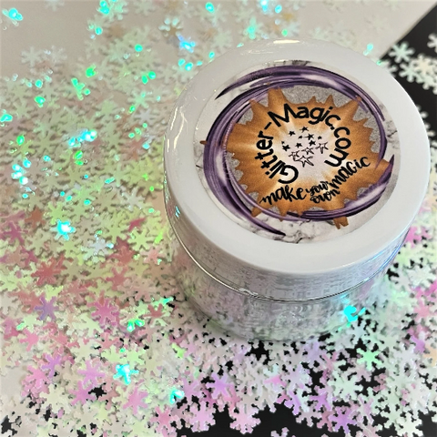 Silver Holo or White Iridescent Snowflakes 6mm Glitter Shapes / 1/2 oz. jar / Storyboard Tumblers/ Winter Crafts / Nail Art / Scrapbooking / Snow Globes