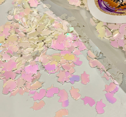 White Unicorn Head Iridescent 8mm Glitter Shapes / Fantasy Storyboard / Parties / Nail Art / Kids' Crafts