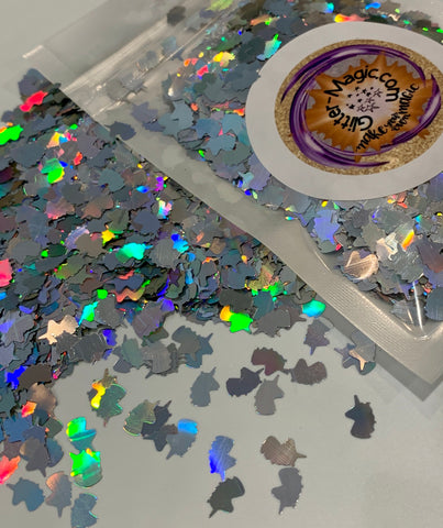 Silver Unicorn Head Holographic 8mm Glitter Shapes/ Fantasy Storyboard / Parties/ Nail Art / Kids' Crafts