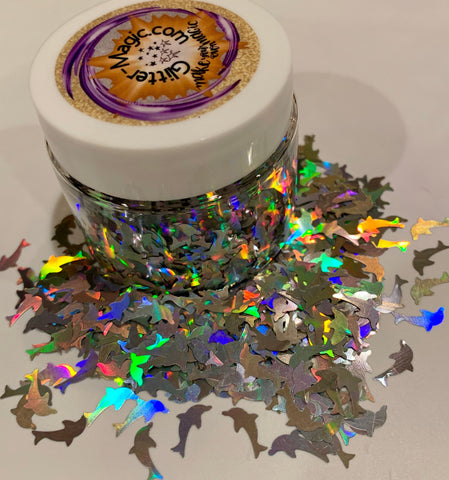 FLIPPER Silver Holographic Dolphin Shape Glitter / 11mm / Tumblers / Shark Week / Sea Salt Life