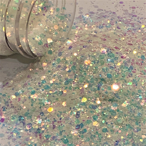 Opal Mist Sky Blue Shift Chunky to Fine Glitter Mix / 2 oz. Translucent / Ocean Waves / Storyboard / Snow Winter Scene
