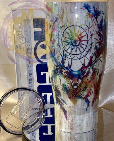 Dreamweaver Stag with Antlers / Custom Stainless Tumbler / Personalizable with Dream Catcher