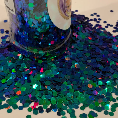 Dragon Sweat Color Shift Glitter / Jumbo Dragon Scales Design / Chameleon Green to Blue / 2 oz Shaker Bottle