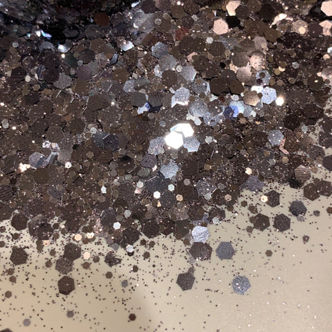 Hematite Chunky Mix Hex Glitter / 2 oz Shaker Bottle / Beautiful High Flash Gray / Masculine / Groom's Cup