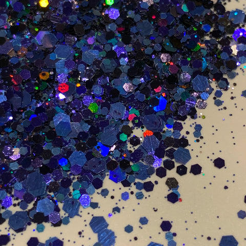 PHANTOM Purple/Blue Chunky HOLO Flash Glitter Mix/ 2 oz. Bottle / Holographic Nail Art / Solvent Resistant / Opaque / Tumblers