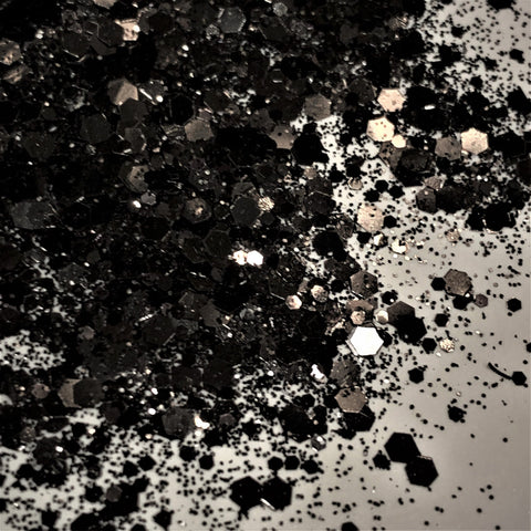 BLACK STRAPLESS Chunky to Fine Glitter Mix / 2 oz Shaker Bottle / High Flash Black