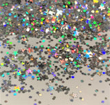 Disco Star Hex Mix #1 - Silver Holo Glitter Mix / 1/2 oz Jar / Holographic Nail Art Shapes