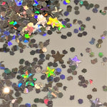 Disco Star Hex Mix #1 - Silver Holo Glitter Mix / 1/2 oz Jar / Holographic Nail Art Shapes