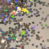 Disco Star Hex Mix #1 - Silver Holo Glitter Mix / 1/2 oz Jar / Holographic Nail Art Shapes